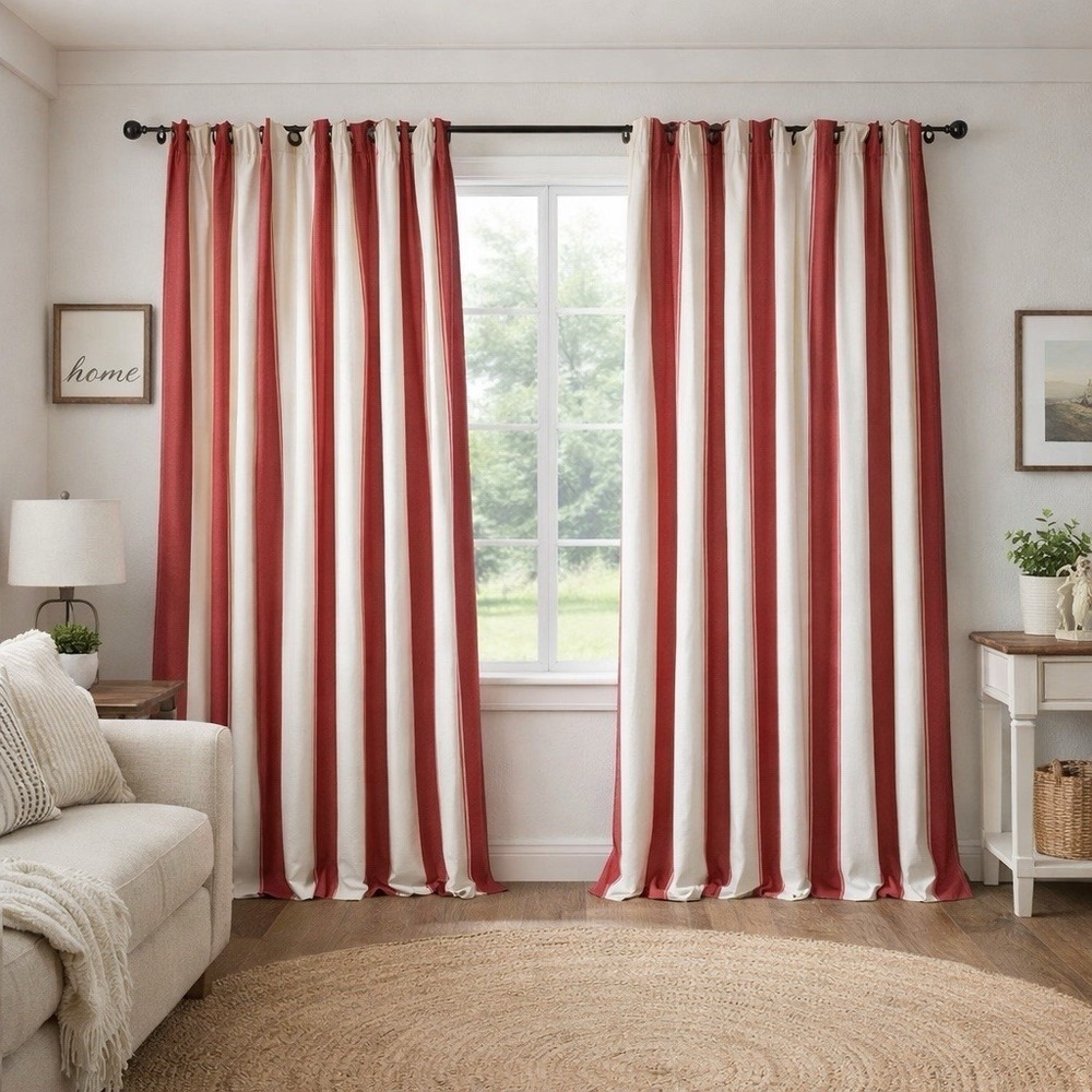 POTTERY BARN Set Of 5 Drapes Panel Curtains 44 X 96" Red‎ White Stripe Cotton